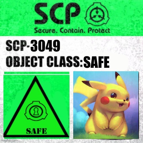 SCP Label Template: Safe | SAFE; 3049 | image tagged in scp label template safe | made w/ Imgflip meme maker