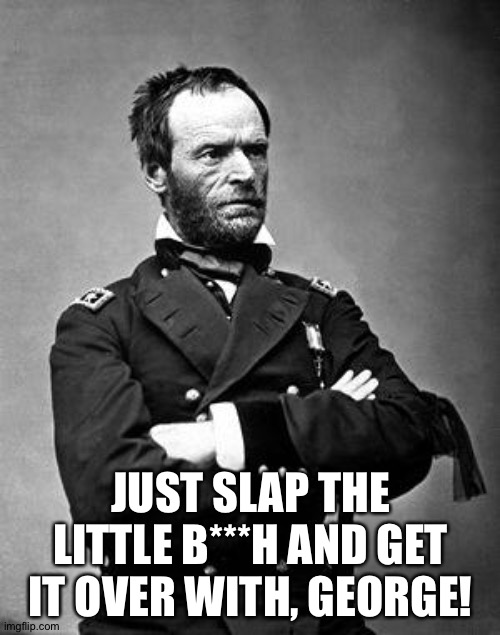 General Sherman | JUST SLAP THE LITTLE B***H AND GET IT OVER WITH, GEORGE! | image tagged in general sherman | made w/ Imgflip meme maker