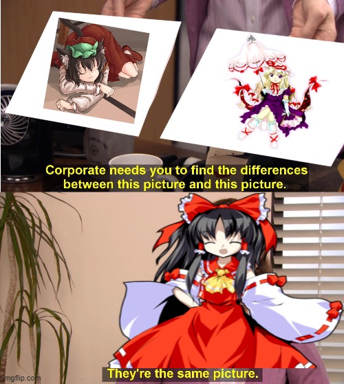 Reimu, no | image tagged in memes,they're the same picture | made w/ Imgflip meme maker