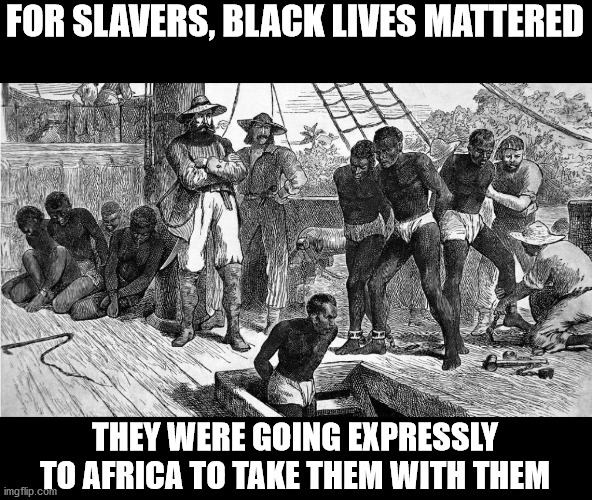 Do not be fooled by those who want to see you unarmed. They don't want your freedom. And less than you oppose them. | FOR SLAVERS, BLACK LIVES MATTERED; THEY WERE GOING EXPRESSLY TO AFRICA TO TAKE THEM WITH THEM | image tagged in democratic party,politics,black lives matter,memes,racism | made w/ Imgflip meme maker