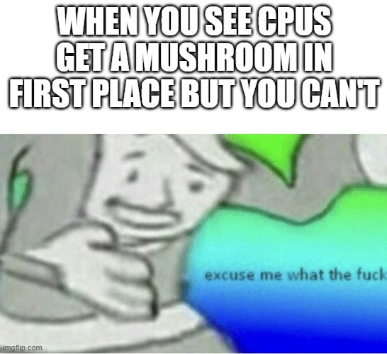 Something I see in Mario Kart DS | WHEN YOU SEE CPUS GET A MUSHROOM IN FIRST PLACE BUT YOU CAN'T | image tagged in excuse me wtf blank template | made w/ Imgflip meme maker