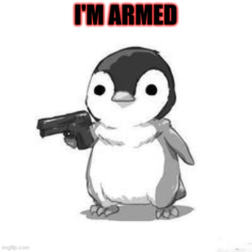 Penguin Holding Gun | I'M ARMED | image tagged in penguin holding gun | made w/ Imgflip meme maker