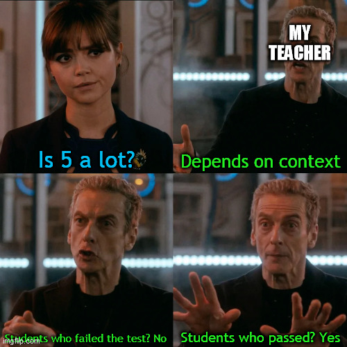 This is my teacher | MY TEACHER; Is 5 a lot? Depends on context; Students who passed? Yes; Students who failed the test? No | image tagged in is four a lot,teachers,teacher,student,students,test | made w/ Imgflip meme maker