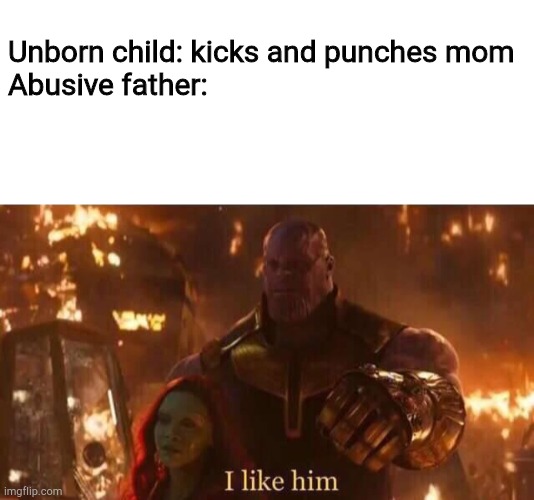 Unborn child: kicks and punches mom
Abusive father: | image tagged in blank white template,i like him | made w/ Imgflip meme maker