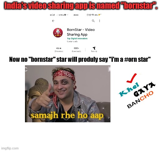 Blank White Template | India's video sharing app is named "bornstar". Now no "bornstar" star will produly say "i'm a #orn star" | image tagged in blank white template | made w/ Imgflip meme maker