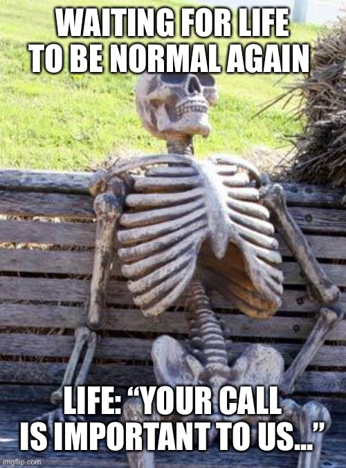 Your Call is Important to Us | WAITING FOR LIFE TO BE NORMAL AGAIN; LIFE: “YOUR CALL IS IMPORTANT TO US...” | image tagged in memes,waiting skeleton | made w/ Imgflip meme maker