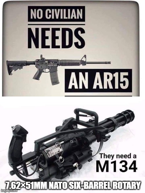 M134 | 7.62×51MM NATO SIX-BARREL ROTARY | image tagged in adrico scavdava | made w/ Imgflip meme maker