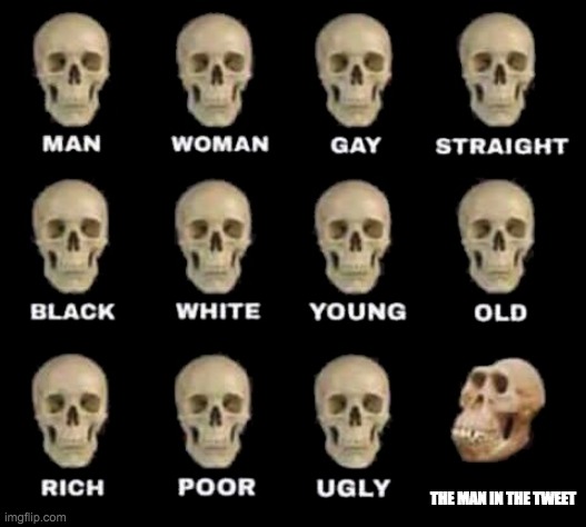 man woman gay straight skull | THE MAN IN THE TWEET | image tagged in man woman gay straight skull | made w/ Imgflip meme maker