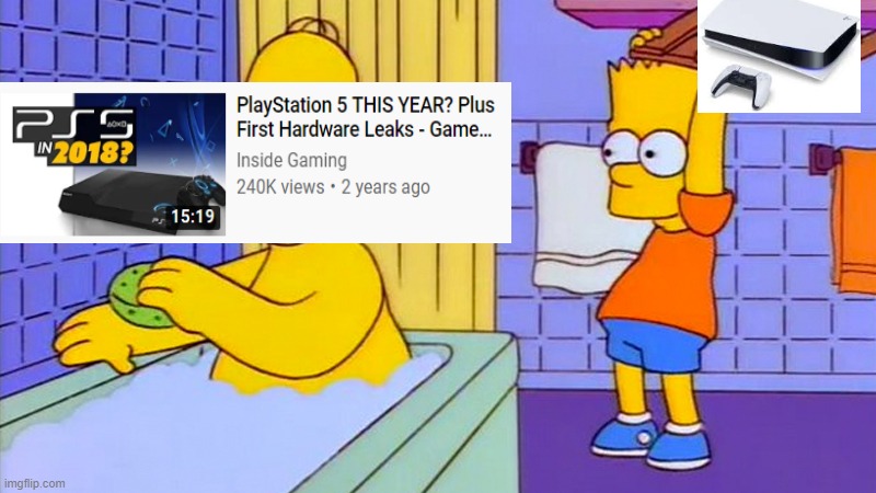 Remember early PS5 leaks? | image tagged in bart hitting homer with a chair | made w/ Imgflip meme maker