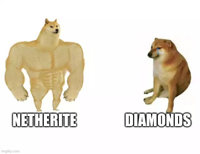 Buff Doge vs. Cheems | DIAMONDS; NETHERITE | image tagged in buff doge vs cheems | made w/ Imgflip meme maker