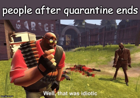 yes, that was in fact very idiotic bro | people after quarantine ends | image tagged in well that was idiotic,covid-19 | made w/ Imgflip meme maker