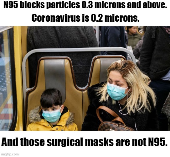 OOOooooppppssssss | N95 blocks particles 0.3 microns and above. Coronavirus is 0.2 microns. And those surgical masks are not N95. | image tagged in masks,wuhan virus,coronavirus,n95,oops | made w/ Imgflip meme maker