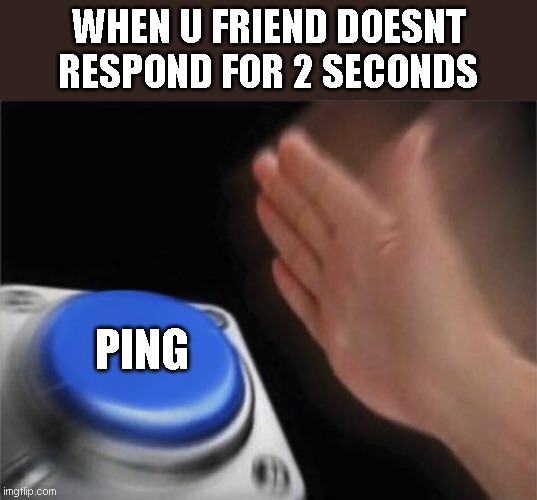 Blank Nut Button Meme | WHEN U FRIEND DOESNT RESPOND FOR 2 SECONDS; PING | image tagged in memes,blank nut button | made w/ Imgflip meme maker