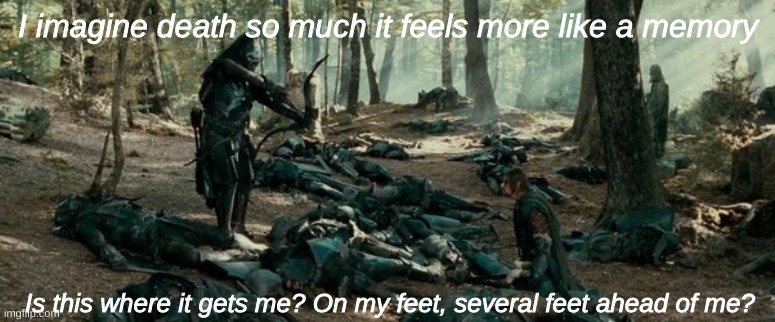 Here's a crossover that made me cry while I was making it | I imagine death so much it feels more like a memory; Is this where it gets me? On my feet, several feet ahead of me? | image tagged in hamilton,sad hamilton,boromir | made w/ Imgflip meme maker