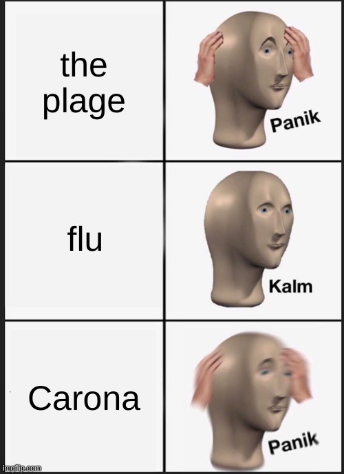 Panik Kalm Panik Meme | the plage; flu; Carona | image tagged in memes,panik kalm panik | made w/ Imgflip meme maker