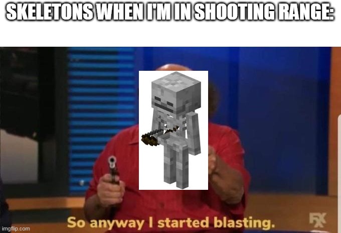 Youreallded | SKELETONS WHEN I'M IN SHOOTING RANGE: | image tagged in started blasting | made w/ Imgflip meme maker