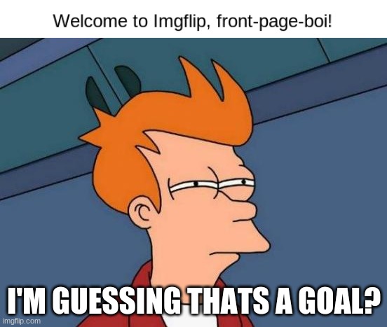 front page here i come!!!! | I'M GUESSING THATS A GOAL? | image tagged in memes,futurama fry | made w/ Imgflip meme maker