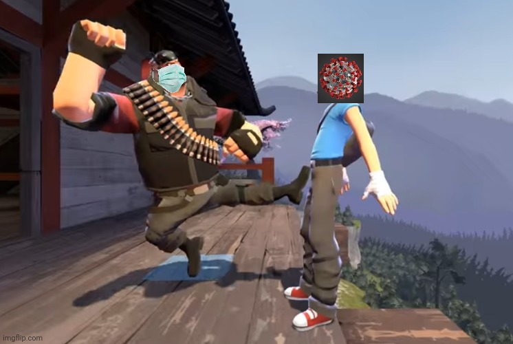 Heavy kicks Scout into the sky | image tagged in heavy kicks scout into the sky | made w/ Imgflip meme maker