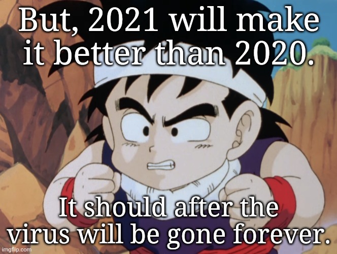 Gohan "Do I look like.." (DBZ) | But, 2021 will make it better than 2020. It should after the virus will be gone forever. | image tagged in gohan do i look like dbz | made w/ Imgflip meme maker