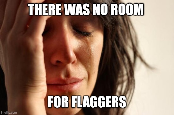 First World Problems Meme | THERE WAS NO ROOM FOR FLAGGERS | image tagged in memes,first world problems | made w/ Imgflip meme maker