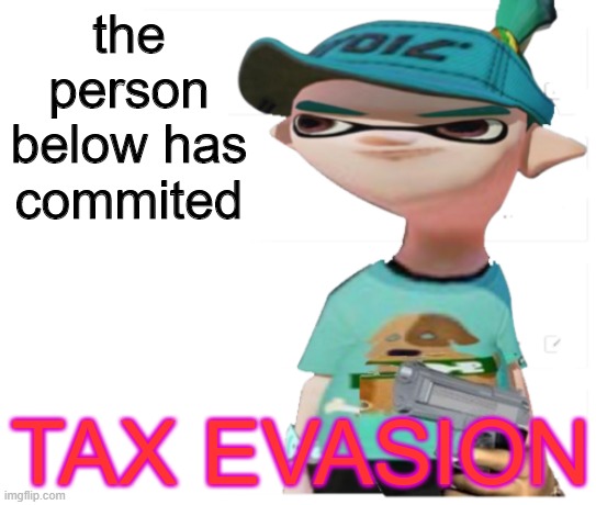 tax time | the person below has commited; TAX EVASION | image tagged in splat tim | made w/ Imgflip meme maker