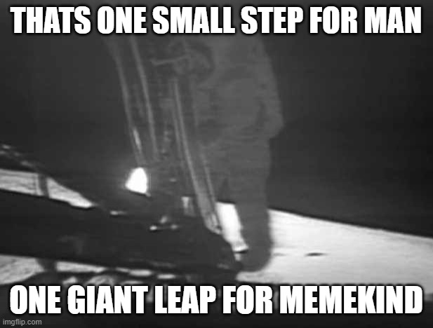 idk | THATS ONE SMALL STEP FOR MAN; ONE GIANT LEAP FOR MEMEKIND | image tagged in neil armstrong first step | made w/ Imgflip meme maker