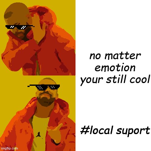 Drake Hotline Bling | no matter emotion your still cool; #local suport | image tagged in memes,drake hotline bling | made w/ Imgflip meme maker