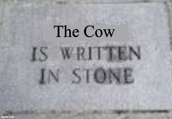 Blank is written in stone | The Cow | image tagged in blank is written in stone | made w/ Imgflip meme maker