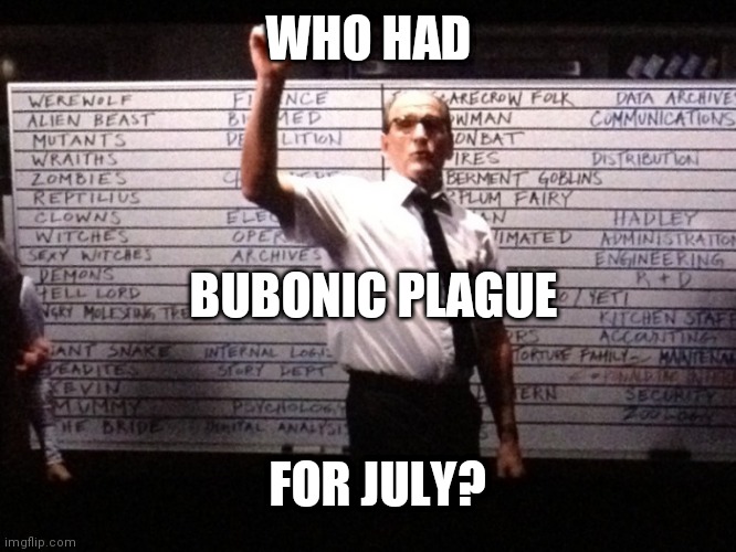 Who had X for Y? | WHO HAD; BUBONIC PLAGUE; FOR JULY? | image tagged in who had x for y | made w/ Imgflip meme maker