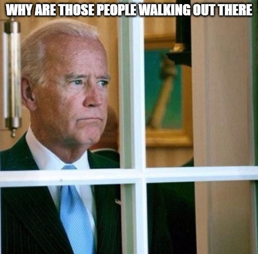 WHY? | WHY ARE THOSE PEOPLE WALKING OUT THERE | image tagged in sad joe biden,funny,fun,memes,biden,2020 | made w/ Imgflip meme maker