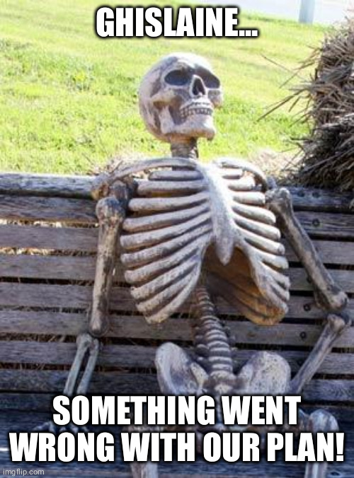 Waiting Skeleton Meme | GHISLAINE... SOMETHING WENT WRONG WITH OUR PLAN! | image tagged in memes,waiting skeleton | made w/ Imgflip meme maker