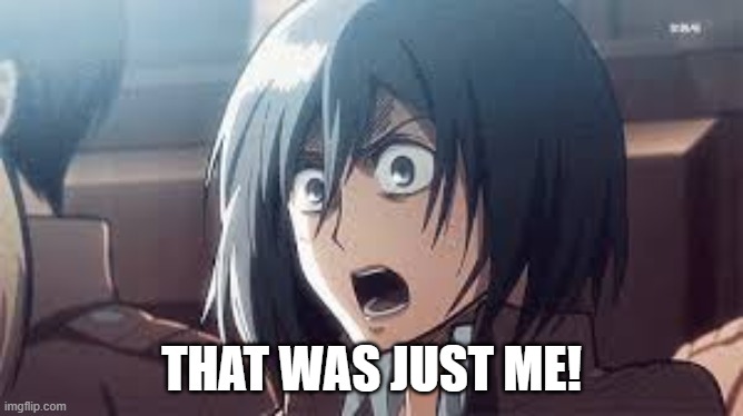 mikasa | THAT WAS JUST ME! | image tagged in mikasa | made w/ Imgflip meme maker