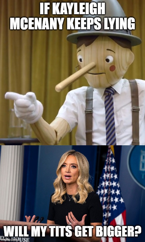 Liar | IF KAYLEIGH MCENANY KEEPS LYING; WILL MY TITS GET BIGGER? | image tagged in memes,politics,drain the swamp,liar,corruption,trump is a liar | made w/ Imgflip meme maker