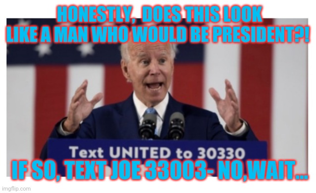 Get Joe the help he needs- in a home | HONESTLY,  DOES THIS LOOK LIKE A MAN WHO WOULD BE PRESIDENT?! IF SO, TEXT JOE 33003- NO,WAIT... | image tagged in sad joe biden,to do list,everyone loses their minds,loser | made w/ Imgflip meme maker