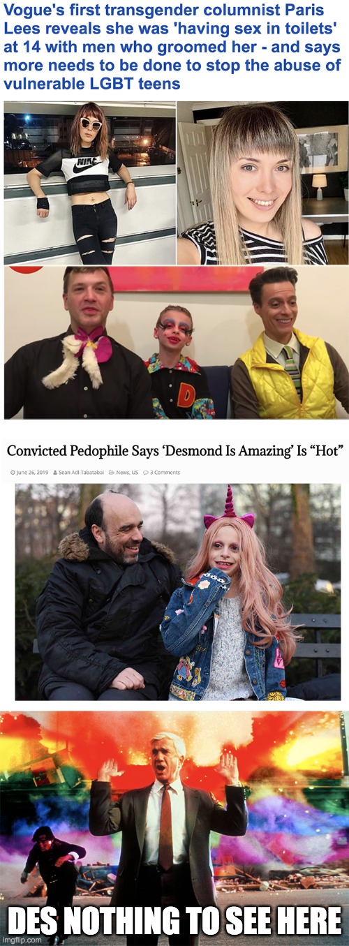Save the Children | DES NOTHING TO SEE HERE | image tagged in desmond is amazing,pedophiles,lgbtq,vogue,paris lee,save the children | made w/ Imgflip meme maker