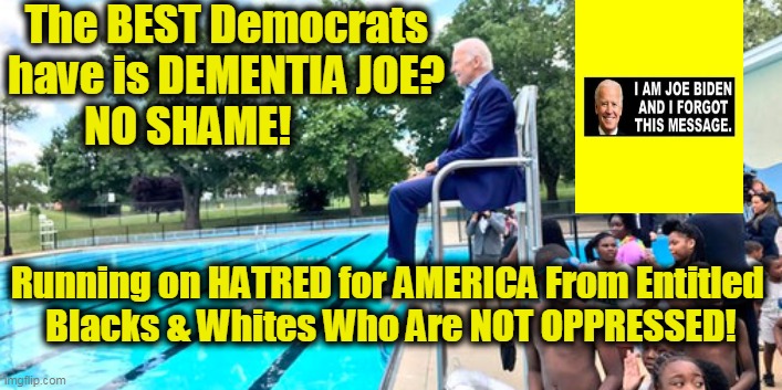 Democrats ~~ DEATH to AMERICA! | The BEST Democrats 

have is DEMENTIA JOE? 
NO SHAME! Running on HATRED for AMERICA From Entitled 
Blacks & Whites Who Are NOT OPPRESSED! | image tagged in politics,political meme,democratic socialism,democratic party,insanity,liberalism | made w/ Imgflip meme maker
