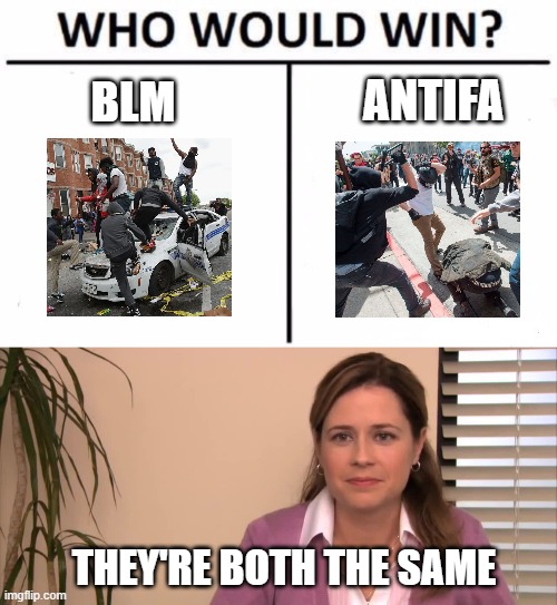 Same violence, different name | ANTIFA; BLM; THEY'RE BOTH THE SAME | image tagged in memes,who would win,there the same picture,violence,antifa,blm | made w/ Imgflip meme maker