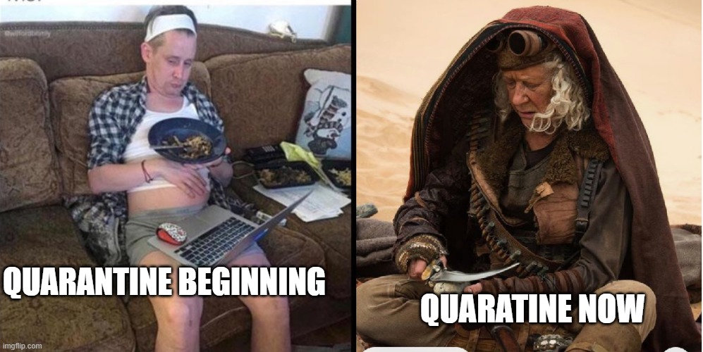 quarantine has moved from sloppy to scary | QUARATINE NOW; QUARANTINE BEGINNING | image tagged in quarantine,mad max | made w/ Imgflip meme maker