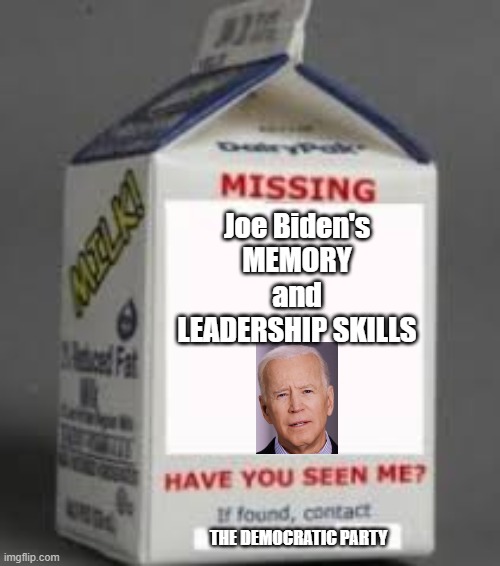 uhh... we need leadership in this time of crisis | Joe Biden's
MEMORY
and
LEADERSHIP SKILLS; THE DEMOCRATIC PARTY | image tagged in missing,joe biden,politics,memes,funny | made w/ Imgflip meme maker
