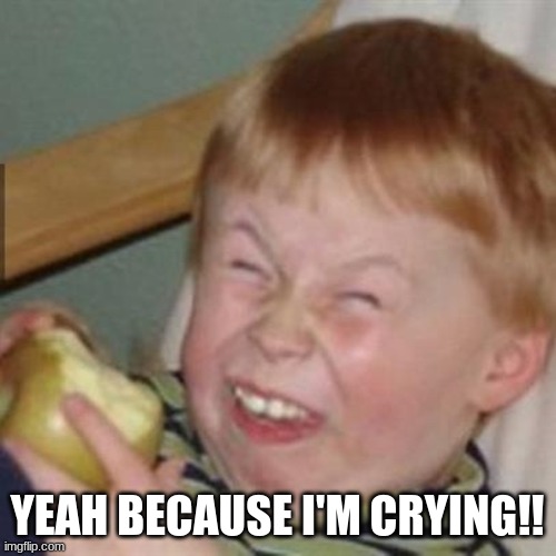 mocking laugh face | YEAH BECAUSE I'M CRYING!! | image tagged in mocking laugh face | made w/ Imgflip meme maker