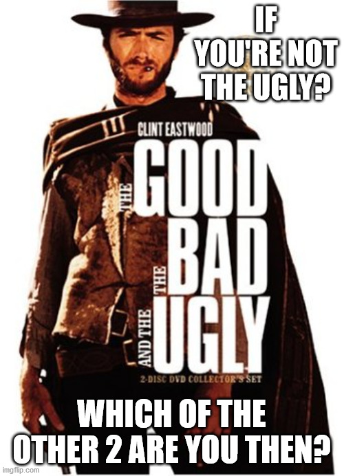 IF YOU'RE NOT THE UGLY? WHICH OF THE OTHER 2 ARE YOU THEN? | made w/ Imgflip meme maker