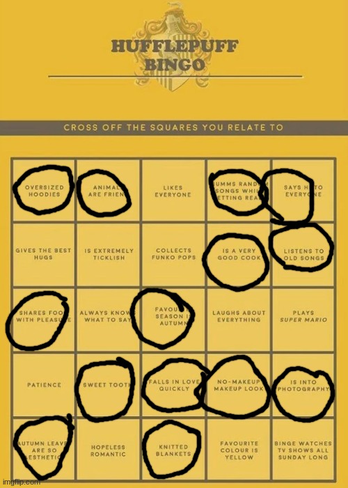 Bingo! | image tagged in hufflepuff,harry potter,bingo | made w/ Imgflip meme maker