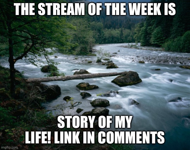 I basically just upload these whenever i want now |  THE STREAM OF THE WEEK IS; STORY OF MY LIFE! LINK IN COMMENTS | image tagged in river | made w/ Imgflip meme maker