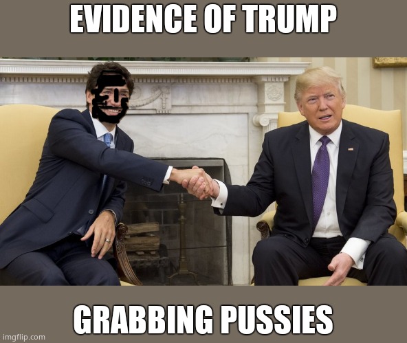 Trump-Trudeau | EVIDENCE OF TRUMP GRABBING PUSSIES | image tagged in trump-trudeau | made w/ Imgflip meme maker