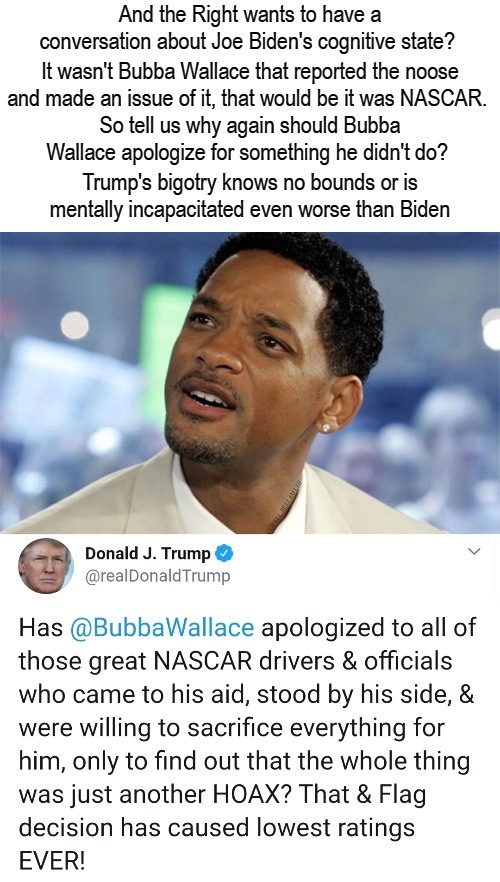 High Quality Trump's Cognitive Impairment Bubba Wallace Blank Meme Template