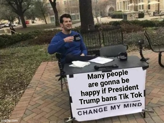 Change My Mind | Many people are gonna be happy if President Trump bans Tik Tok | image tagged in memes,change my mind | made w/ Imgflip meme maker