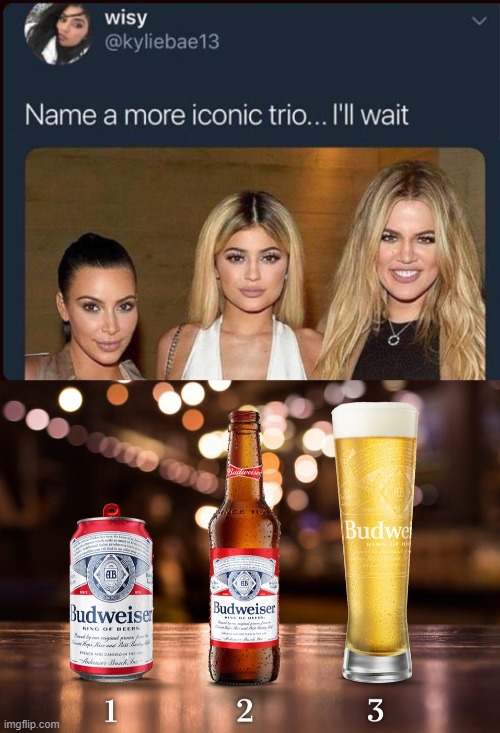 1. 2. 3. | image tagged in kardashians,beer,alcohol,tom brady's chin dimple | made w/ Imgflip meme maker