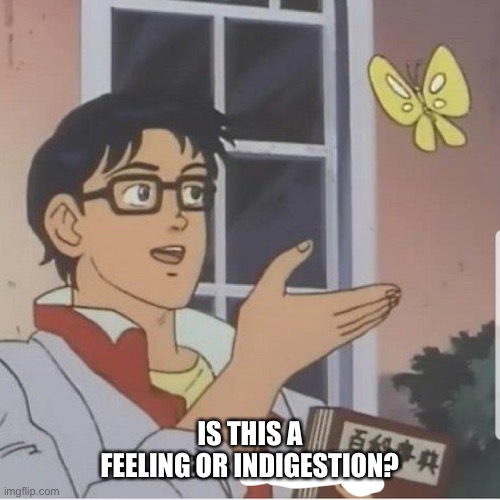 Butterfly man | IS THIS A FEELING OR INDIGESTION? | image tagged in butterfly man,attachment_theory | made w/ Imgflip meme maker