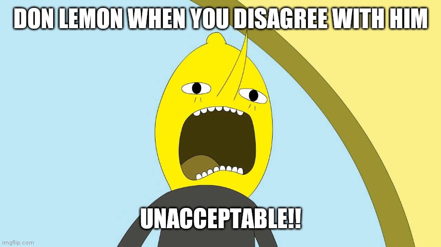 Lemongrab  | DON LEMON WHEN YOU DISAGREE WITH HIM; UNACCEPTABLE!! | image tagged in lemongrab | made w/ Imgflip meme maker