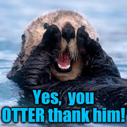 Shouting Otter | Yes,  you OTTER thank him! | image tagged in shouting otter | made w/ Imgflip meme maker